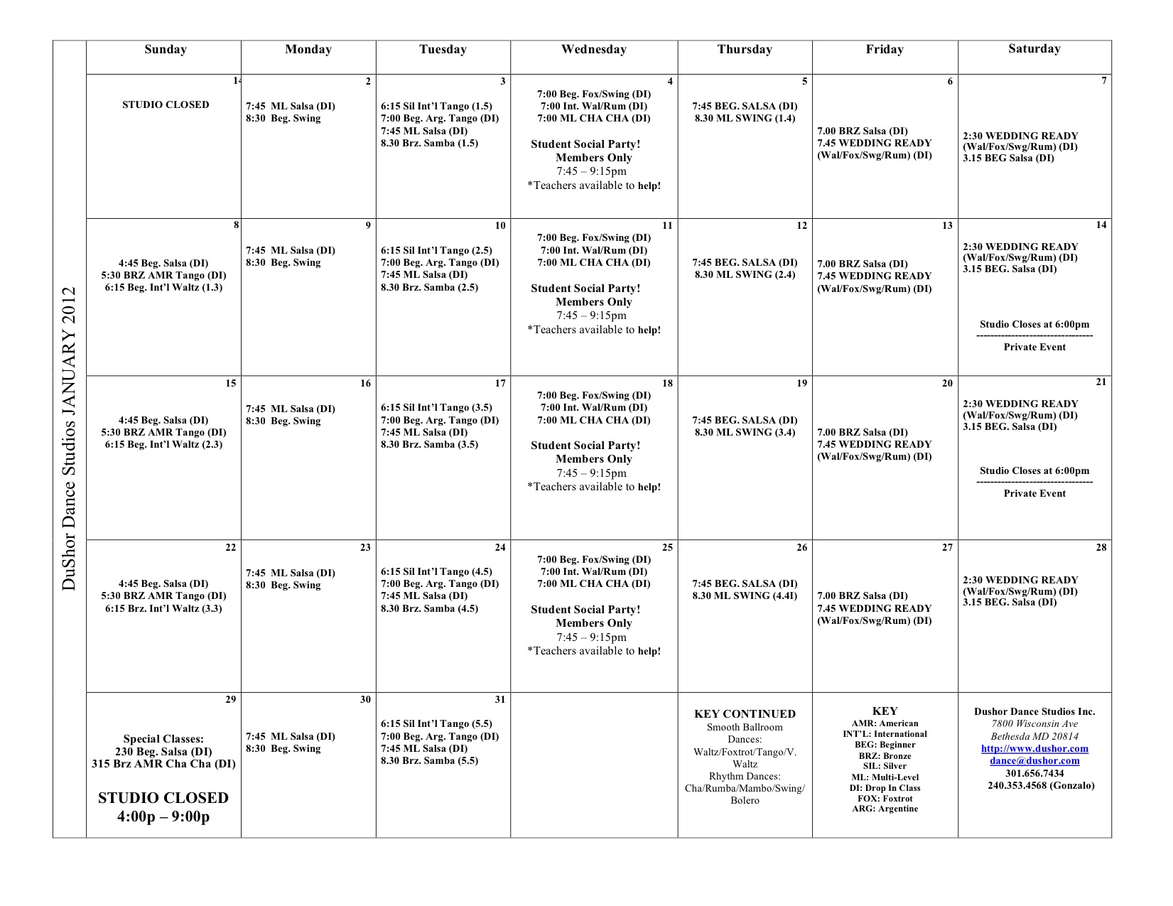 December Calendar of Events